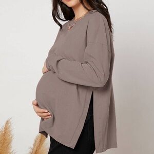 SHEIN Taupe Long Sleeve Maternity Top